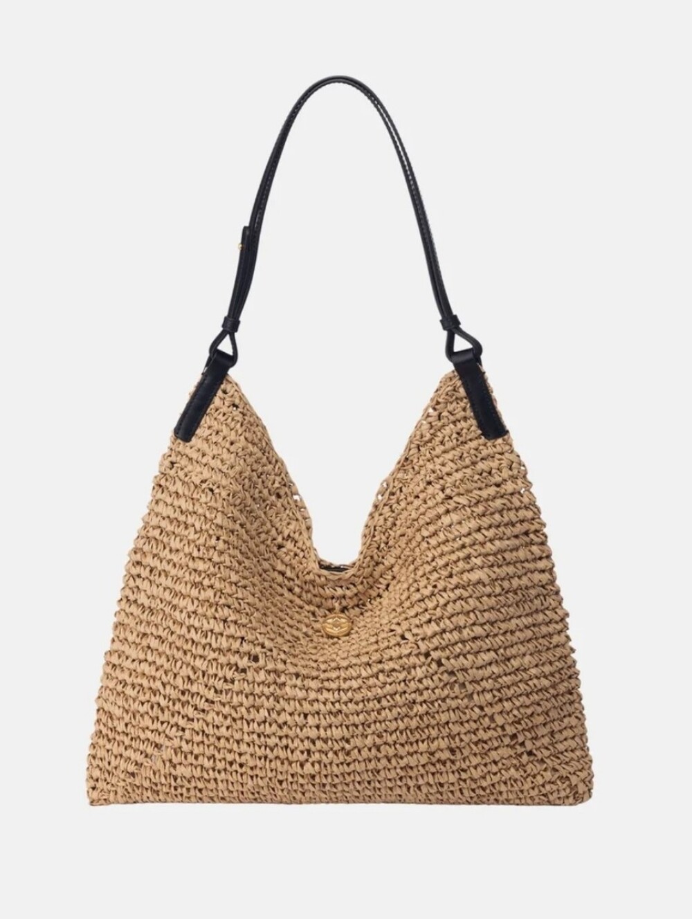 ORYANY Woven Raffia Triangle Hobo Bag with Black Adjustable Leather Strap